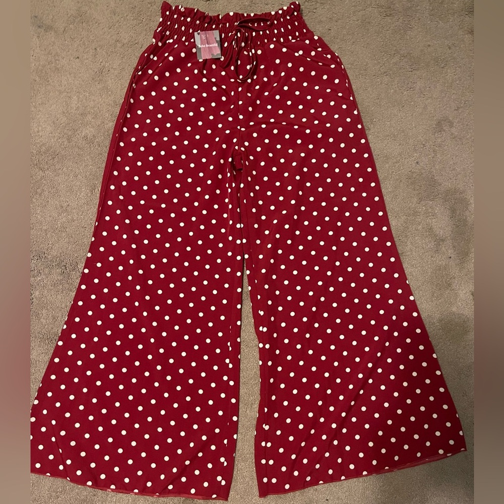 NWT Wide Leg Polka Dot Pants - Red/White Size Small